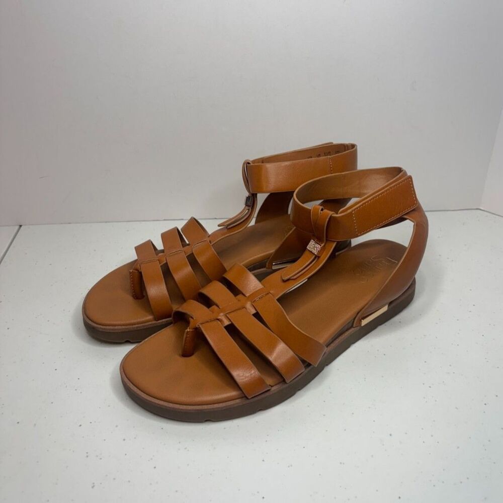 Franco Sarto Gladiator Brown Leather Comfort Strappy Sandals Adjustable Womens